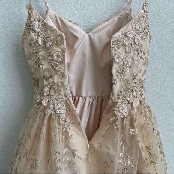 DANCING QUEEN Gold Beige Floral Glitter Tinker Bell Fairy Princess Tulle Dress - Picture 11 of 13